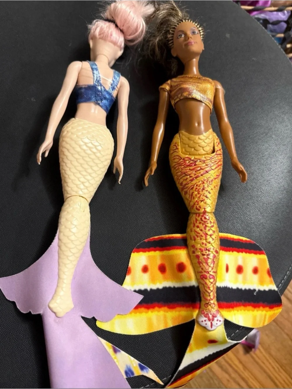 Barbie Mermaid Dolls with Gold and Cream Tails and Blue Top